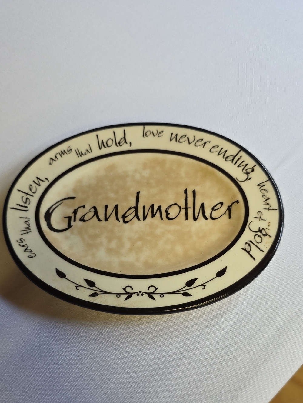 Grandmother Decorative Oval Trinket Dish Cream and Black